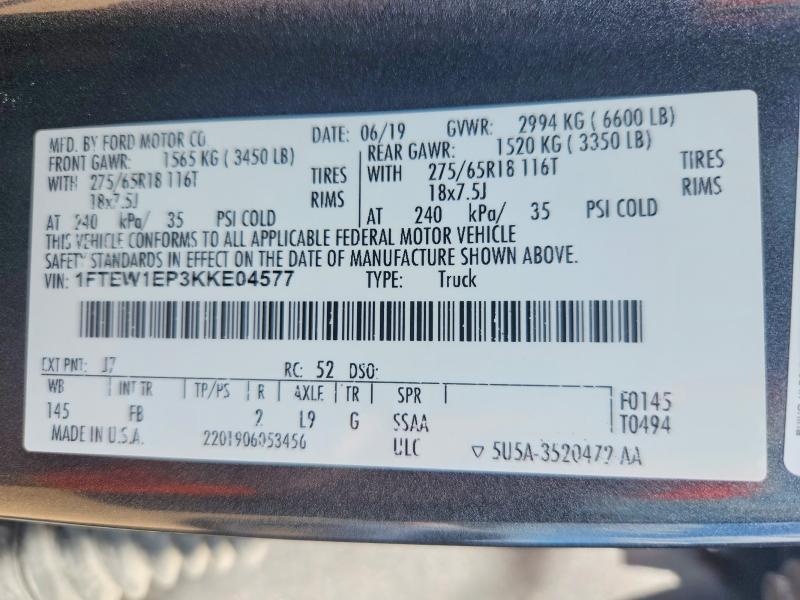 Продаж на аукціоні авто 2019 Ford F150, vin: 1FTEW1EP3KKE04577, номер лоту: 53162346