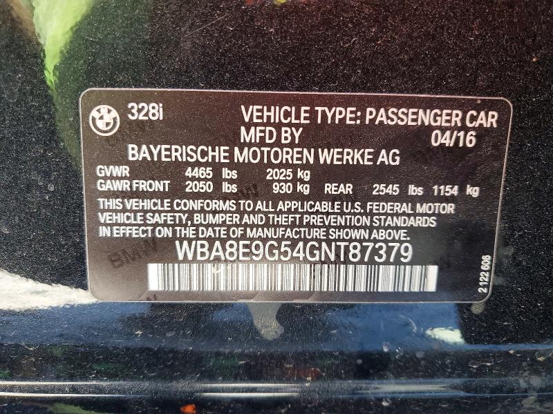 2016 Bmw 328 მანქანა იყიდება აუქციონზე, vin: WBA8E9G54GNT87379, აუქციონის ნომერი: 53624896
