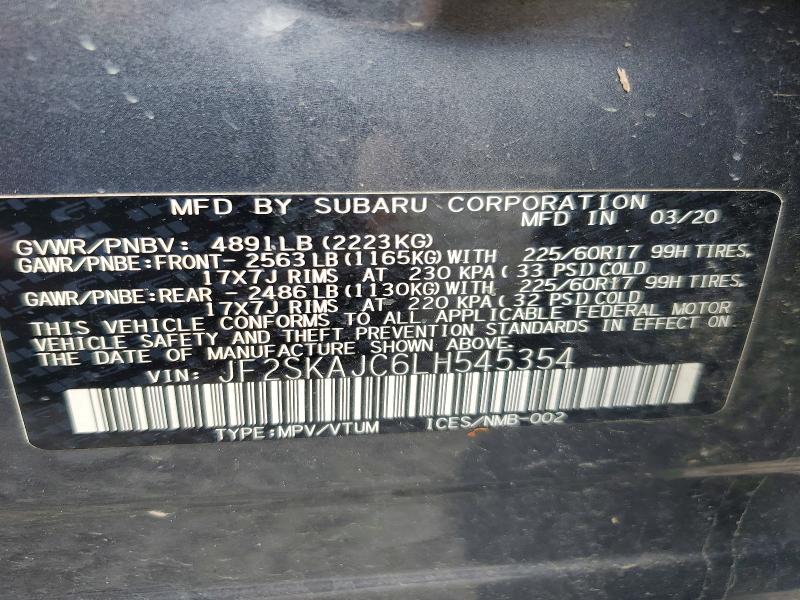 Aukcja sprzedaży 2020 Subaru Forester, vin: JF2SKAJC6LH545354, numer aukcji: 53944796