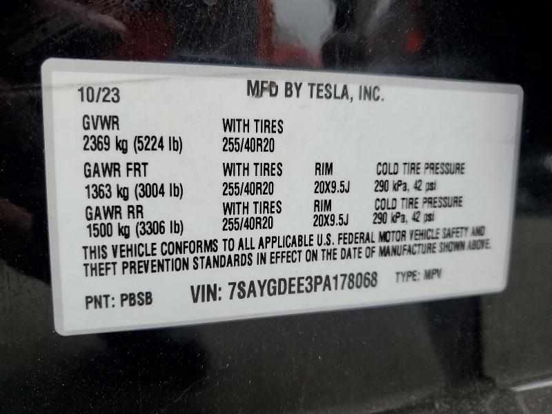 2023 Tesla Model Y მანქანა იყიდება აუქციონზე, vin: 7SAYGDEE3PA178068, აუქციონის ნომერი: 54826016