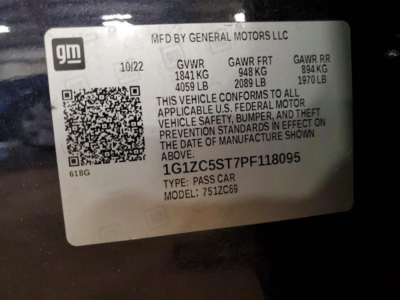 Aukcja sprzedaży 2023 Chevrolet Malibu, vin: 1G1ZC5ST7PF118095, numer aukcji: 54840716