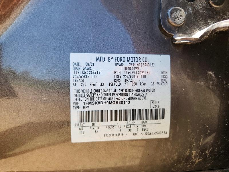 Aukcja sprzedaży 2021 Ford Explorer, vin: 1FMSK8DH9MGB30143, numer aukcji: 54733676