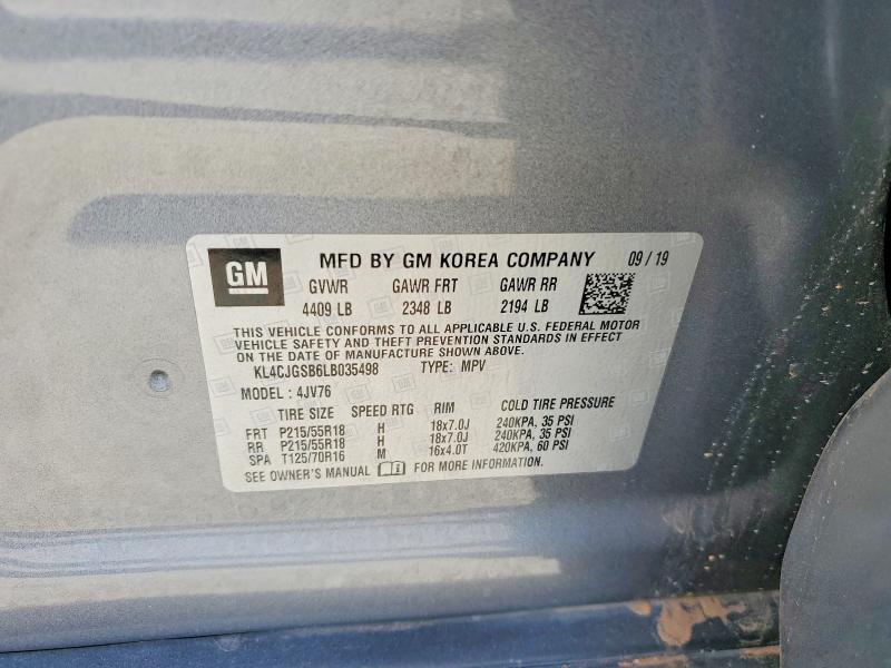 2020 Buick Encore მანქანა იყიდება აუქციონზე, vin: KL4CJGSB6LB035498, აუქციონის ნომერი: 52808826