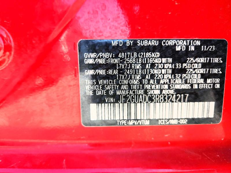 55432636 :رقم المزاد ، JF2GUADC3R8324217 vin ، 2024 Subaru Crosstrek مزاد بيع