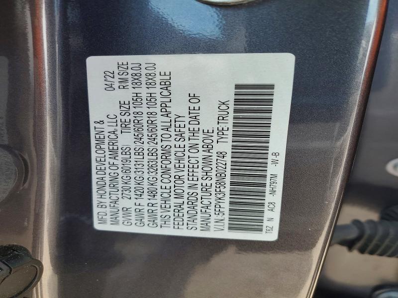 Aukcja sprzedaży 2022 Honda Ridgeline, vin: 5FPYK3F58NB022748, numer aukcji: 41628706