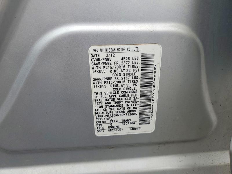 Продажа на аукционе авто 2012 Nissan Rogue, vin: JN8AS5MVXCW712605, номер лота: 54969326