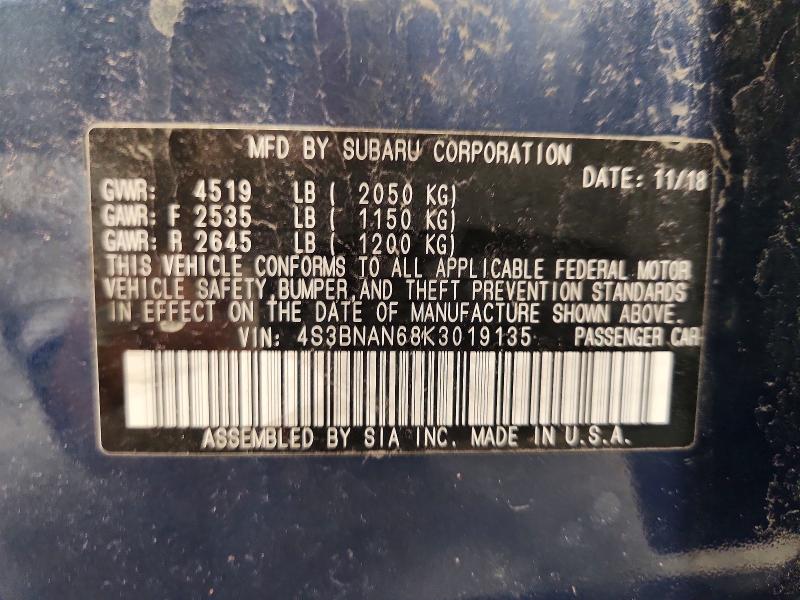 53383456 :رقم المزاد ، 4S3BNAN68K3019135 vin ، 2019 Subaru Legacy مزاد بيع
