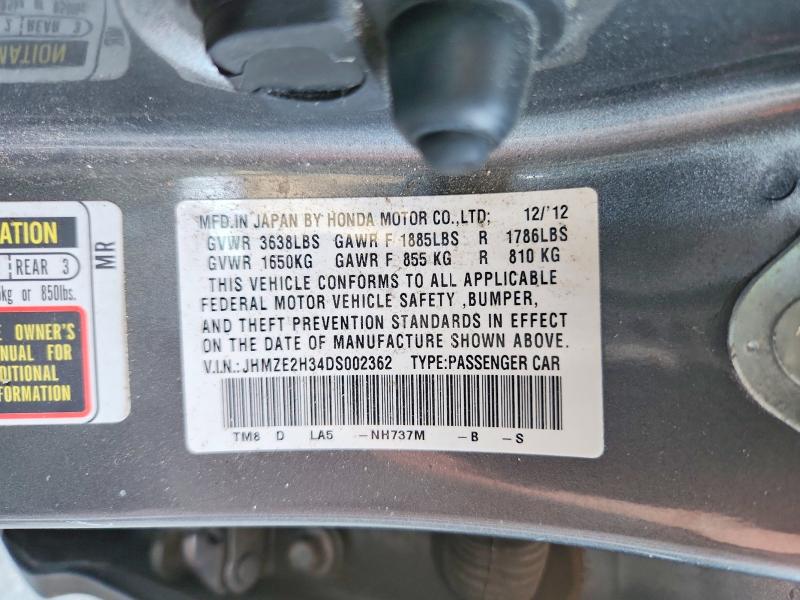Продаж на аукціоні авто 2013 Honda Insight, vin: JHMZE2H34DS002362, номер лоту: 52420966