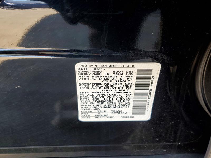 Auction sale of the 2017 Infiniti Qx70, vin: JN8CS1MU0HM144151, lot number: 53056506