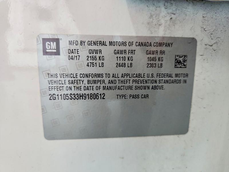 Aukcja sprzedaży 2017 Chevrolet Impala, vin: 2G1105S33H9180612, numer aukcji: 52928686