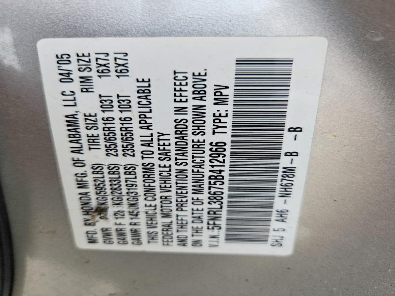Aukcja sprzedaży 2005 Honda Odyssey, vin: 5FNRL38675B412966, numer aukcji: 53897026