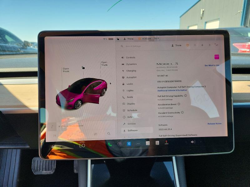2019 Tesla Model 3 მანქანა იყიდება აუქციონზე, vin: 5YJ3E1EB2KF199510, აუქციონის ნომერი: 51448686