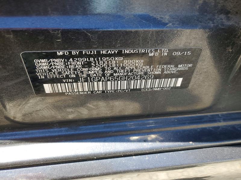 52836906 :رقم المزاد ، JF1GPAP65GH204269 vin ، 2016 Subaru Impreza مزاد بيع