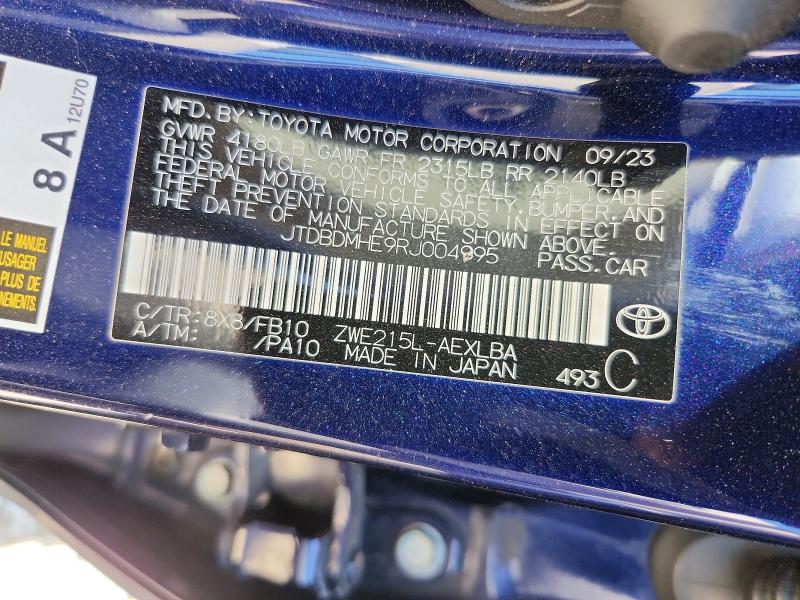 Aukcja sprzedaży 2024 Toyota Corolla Hybrid, vin: JTDBDMHE9RJ004995, numer aukcji: 51572066