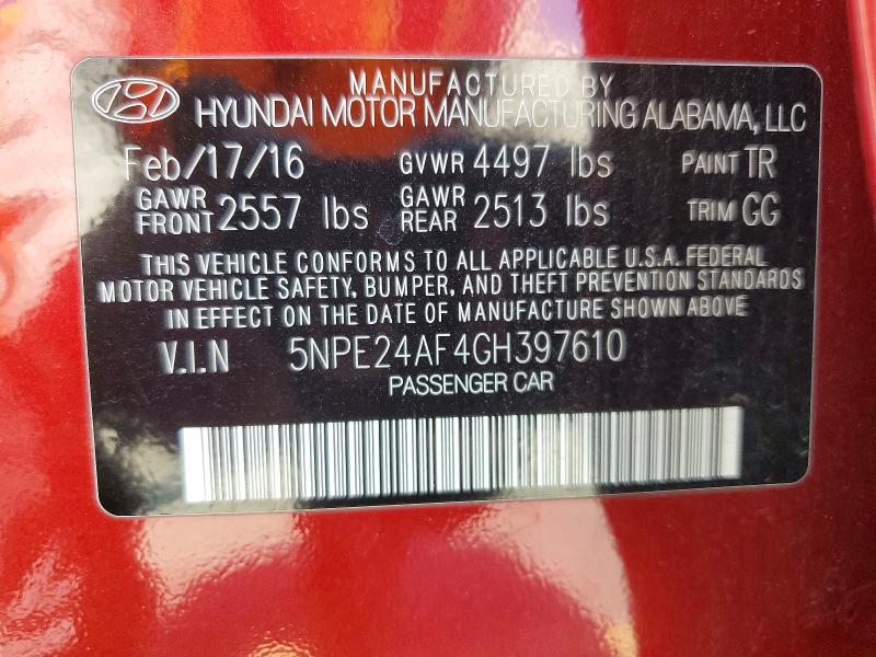 2016 Hyundai Sonata მანქანა იყიდება აუქციონზე, vin: 5NPE24AF4GH397610, აუქციონის ნომერი: 53130596