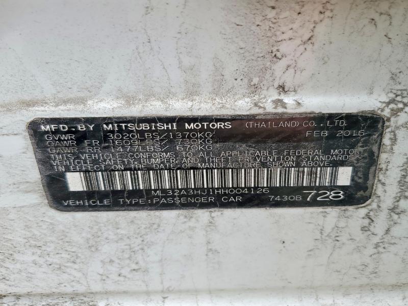 Aukcja sprzedaży 2017 Mitsubishi Mirage, vin: ML32A3HJ1HH004126, numer aukcji: 52137856