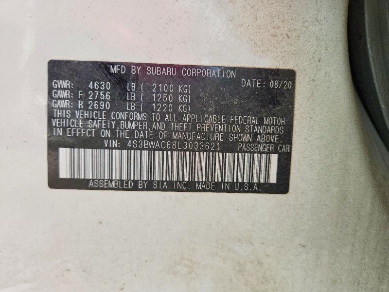 Продаж на аукціоні авто 2020 Subaru Legacy, vin: 4S3BWAC68L3033621, номер лоту: 54867286