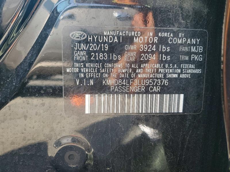 2020 Hyundai Elantra მანქანა იყიდება აუქციონზე, vin: KMHD84LF3LU957376, აუქციონის ნომერი: 54144776