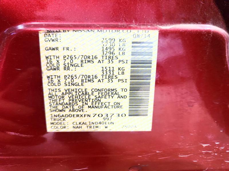 54885656 :رقم المزاد ، 1N6AD0ERXFN703730 vin ، 2015 Nissan Frontier مزاد بيع