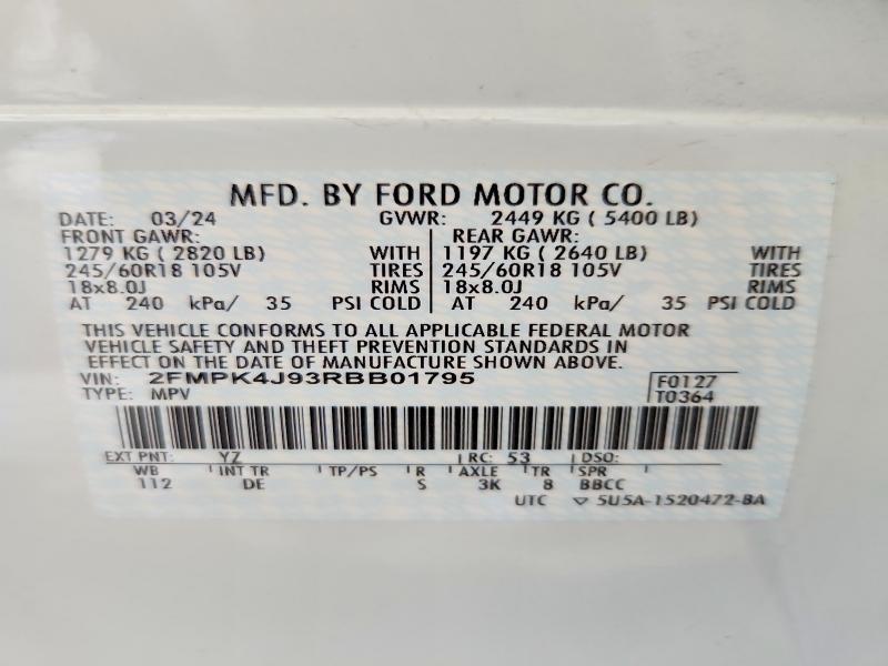 Aukcja sprzedaży 2024 Ford Edge Se Aw, vin: 2FMPK4J93RBB01795, numer aukcji: 53062016