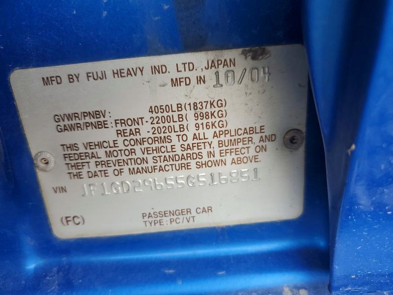 Продаж на аукціоні авто 2005 Subaru Impreza, vin: JF1GD29655G516851, номер лоту: 53954486