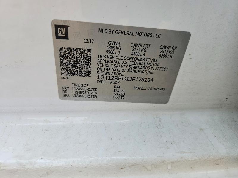 2018 Gmc Sierra მანქანა იყიდება აუქციონზე, vin: 1GT12REG1JF178104, აუქციონის ნომერი: 54603476