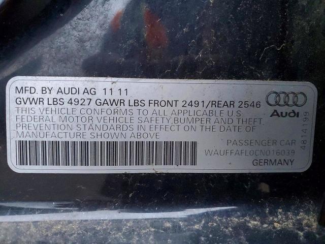 2012 Audi A4 მანქანა იყიდება აუქციონზე, vin: WAUFFAFL0CN016039, აუქციონის ნომერი: 54945586