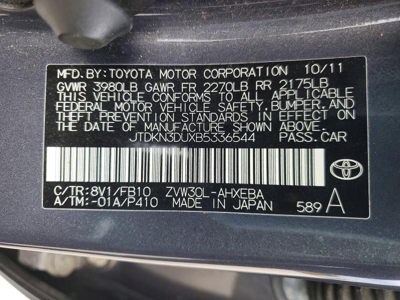 53134946 :رقم المزاد ، JTDKN3DUXB5336544 vin ، 2011 Toyota Prius مزاد بيع