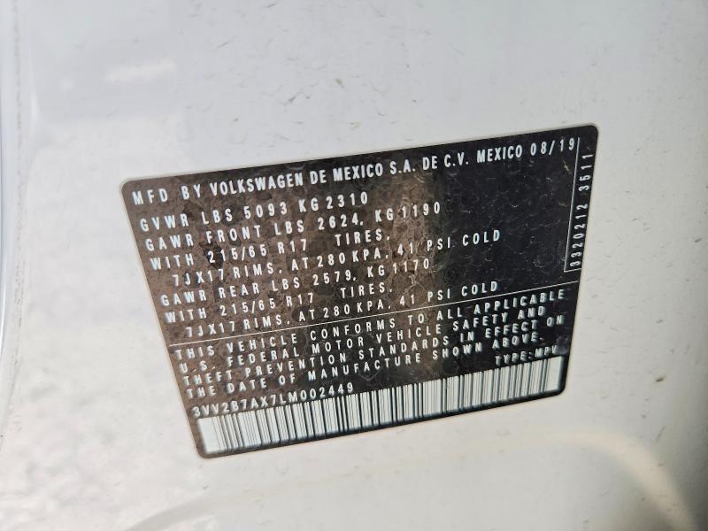 2020 Volkswagen Tiguan მანქანა იყიდება აუქციონზე, vin: 3VV2B7AX7LM002449, აუქციონის ნომერი: 52943626
