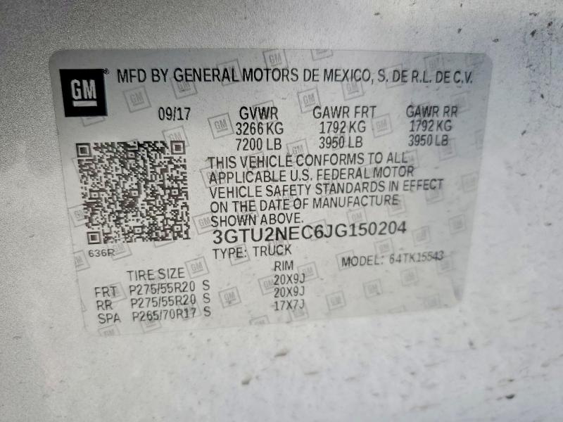Продаж на аукціоні авто 2018 Gmc Sierra, vin: 3GTU2NEC6JG150204, номер лоту: 54547796