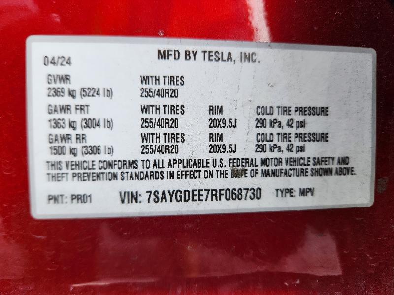 Aukcja sprzedaży 2024 Tesla Model Y, vin: 7SAYGDEE7RF068730, numer aukcji: 53131996