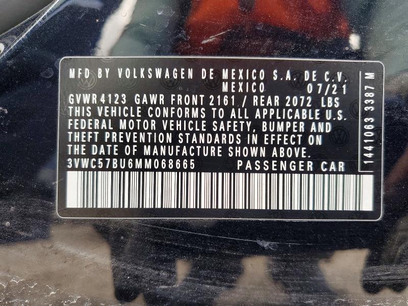 54889936 :رقم المزاد ، 3VWC57BU6MM068665 vin ، 2021 Volkswagen Jetta مزاد بيع