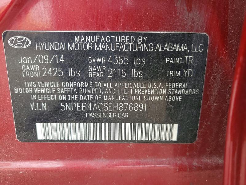 Продажа на аукционе авто 2014 Hyundai Sonata, vin: 5NPEB4AC8EH876891, номер лота: 53159356