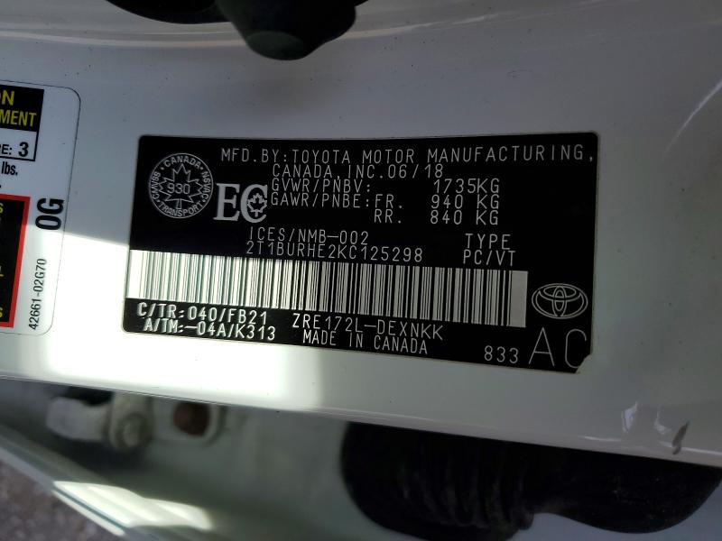 Продажа на аукционе авто 2019 Toyota Corolla, vin: 2T1BURHE2KC125298, номер лота: 52648976