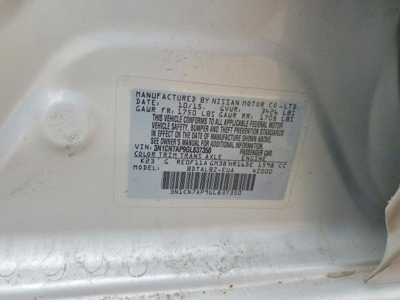 Продаж на аукціоні авто 2016 Nissan Versa, vin: 3N1CN7AP9GL837350, номер лоту: 53314746