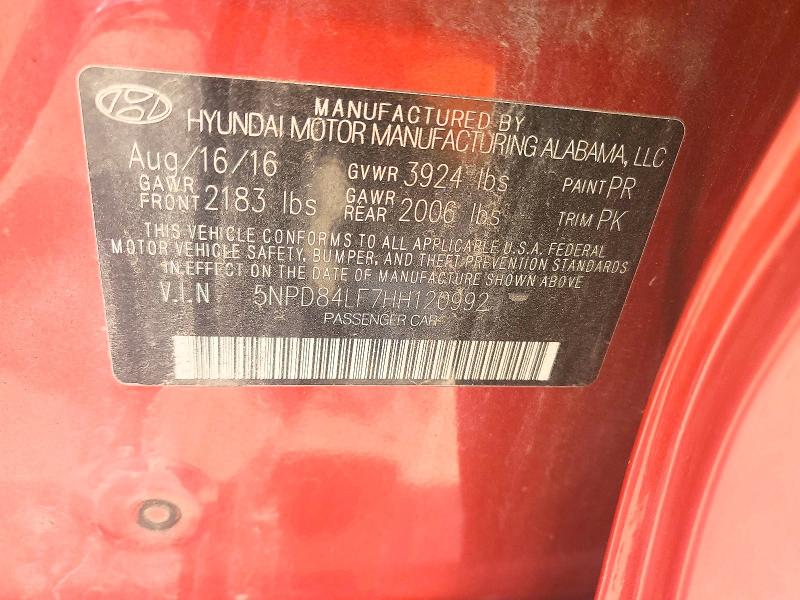 52871686 :رقم المزاد ، 5NPD84LF7HH120992 vin ، 2017 Hyundai Elantra مزاد بيع