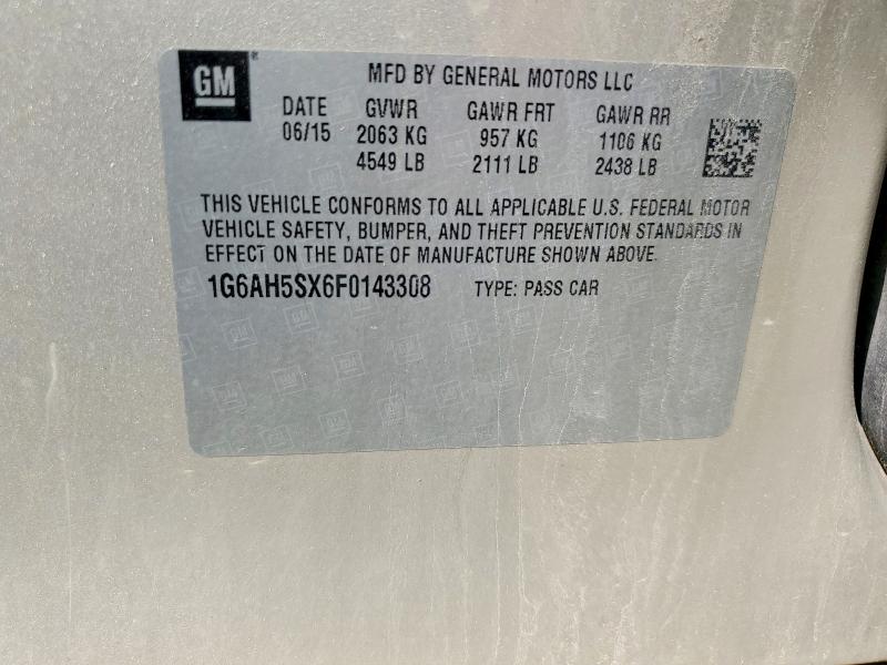 2015 Cadillac Ats მანქანა იყიდება აუქციონზე, vin: 1G6AH5SX6F0143308, აუქციონის ნომერი: 53455116