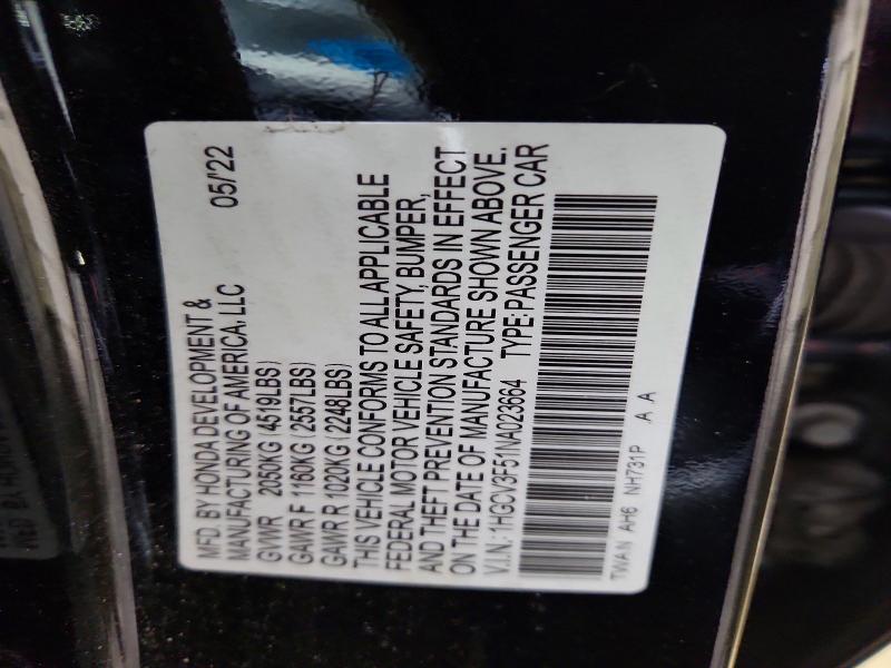Продажа на аукционе авто 2022 Honda Accord, vin: 1HGCV3F51NA023664, номер лота: 52982236