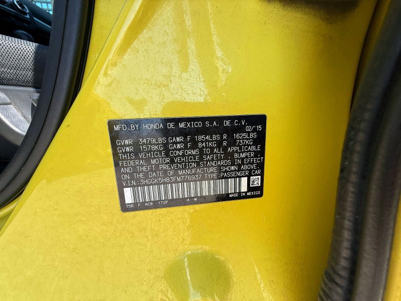 55173306 :رقم المزاد ، 3HGGK5H83FM776937 vin ، 2015 Honda Fit مزاد بيع