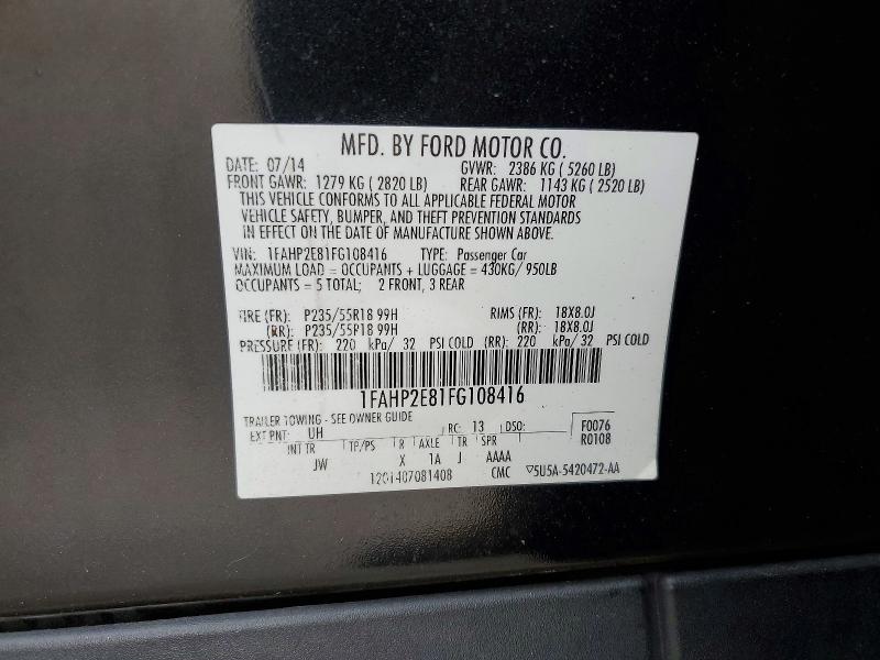 52920446 :رقم المزاد ، 1FAHP2E81FG108416 vin ، 2015 Ford Taurus مزاد بيع