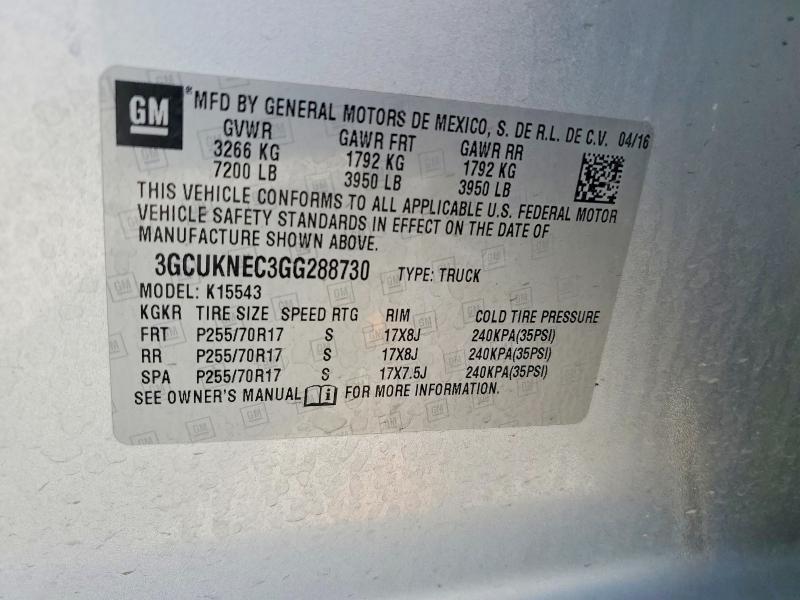 2016 Chevrolet Silverado მანქანა იყიდება აუქციონზე, vin: 3GCUKNEC3GG288730, აუქციონის ნომერი: 52784846