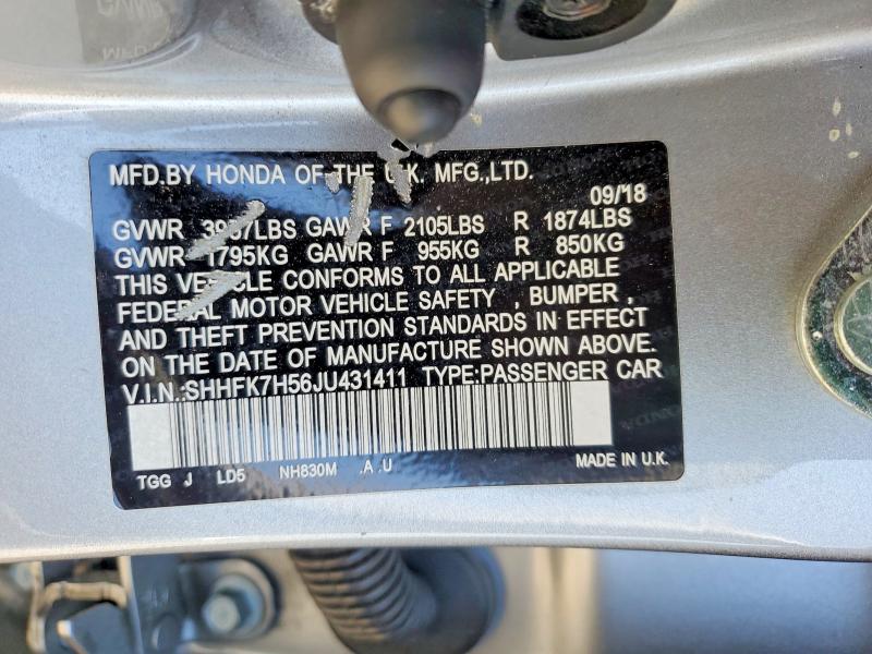 Продажа на аукционе авто 2018 Honda Civic, vin: SHHFK7H56JU431411, номер лота: 51658936
