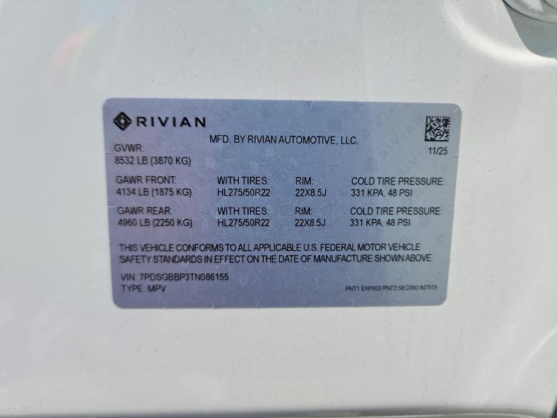 Aukcja sprzedaży 2026 Rivian R1s, vin: 7PDSGBBP3TN086155, numer aukcji: 53435346