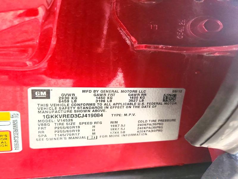 Aukcja sprzedaży 2012 Gmc Acadia, vin: 1GKKVRED3CJ419084, numer aukcji: 52648436