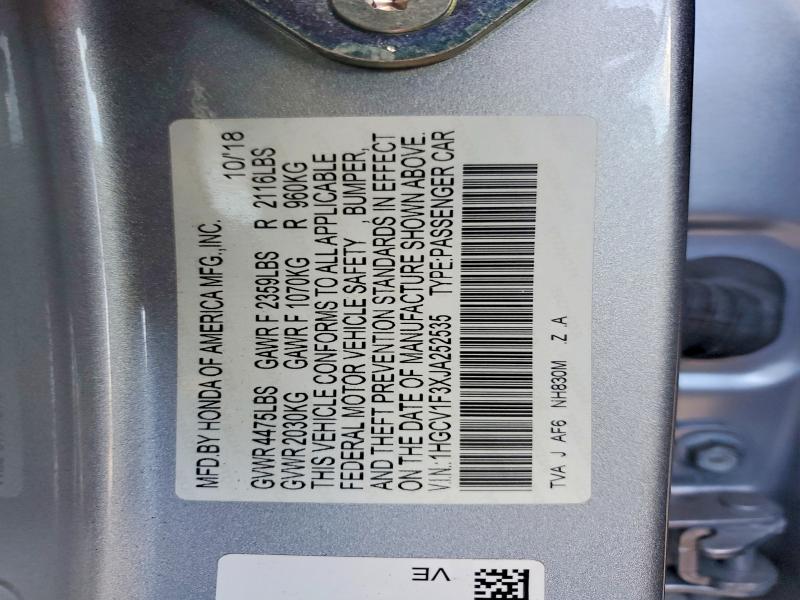 55615896 :رقم المزاد ، 1HGCV1F3XJA252535 vin ، 2018 Honda Accord مزاد بيع