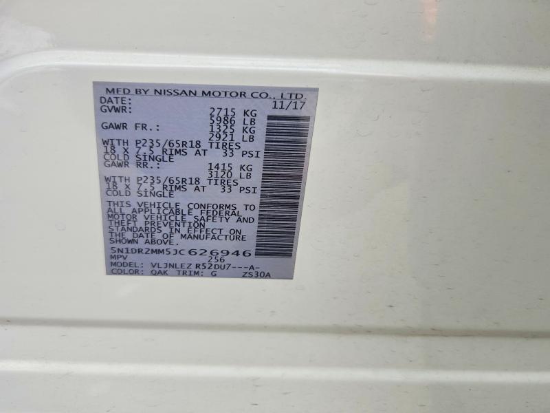 Продажа на аукционе авто 2018 Nissan Pathfinder, vin: 5N1DR2MM5JC626946, номер лота: 52614526