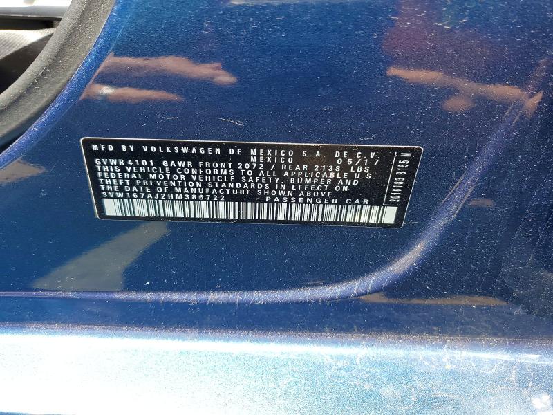 53082386 :رقم المزاد ، 3VW167AJ2HM386722 vin ، 2017 Volkswagen Jetta مزاد بيع