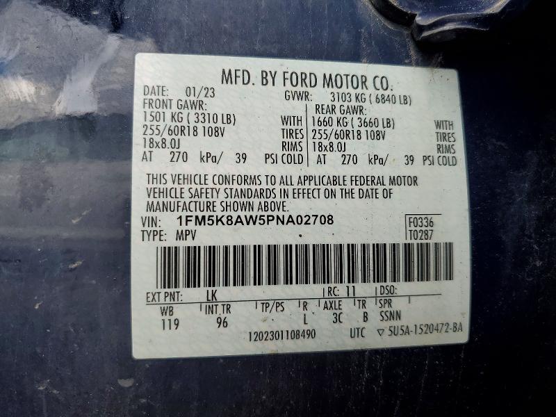 2023 Ford Explorer მანქანა იყიდება აუქციონზე, vin: 1FM5K8AW5PNA02708, აუქციონის ნომერი: 54954626