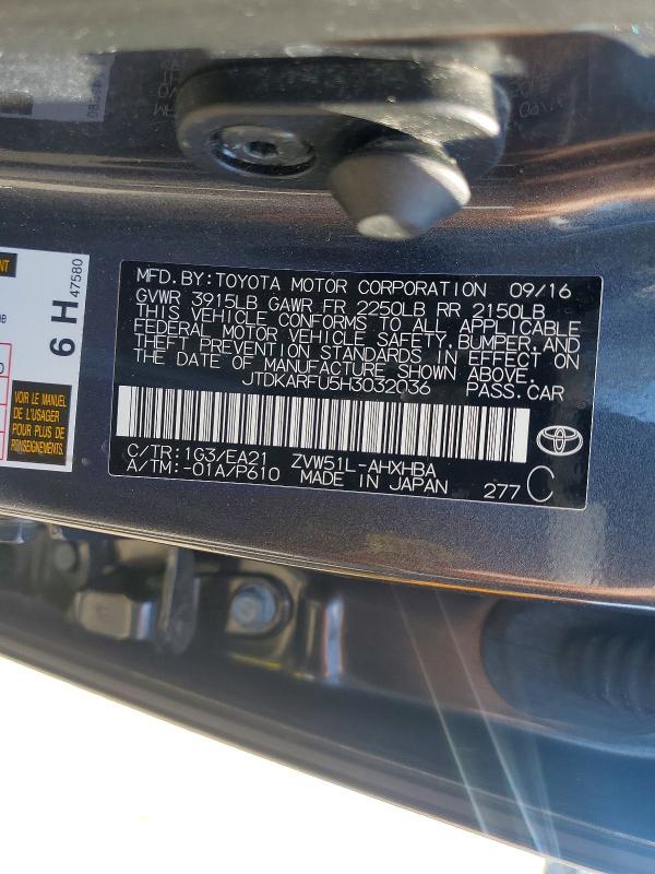 Продаж на аукціоні авто 2017 Toyota Prius, vin: JTDKARFU5H3032036, номер лоту: 53893926