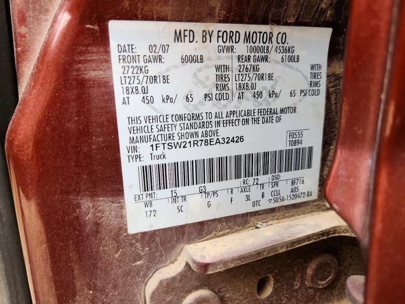 Aukcja sprzedaży 2008 Ford F250, vin: 1FTSW21R78EA32426, numer aukcji: 52416806